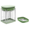 Comprehensive kitchen gadget showcase highlighting the compact square food chopper frame disassembled right next to its heavy-duty geometric wedge-cutter accessory block from Zalviro.