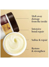 Informational graphic detailing the main product features including deep structural hair repair, intense hydration, and hair core strengthening.