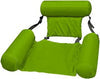 Vibrant green 4-in-1 inflatable floating chair featuring an ergonomic backrest and armrests for ultimate pool relaxation.