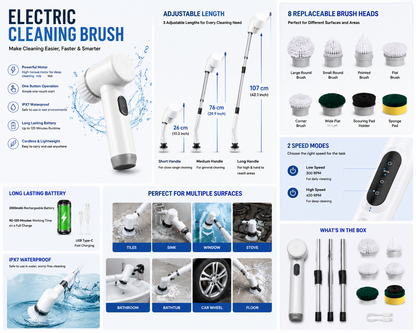 Electric Cordless Spin Scrubber - Powerful Handheld Bathroom and Kitchen Cleaning Brush