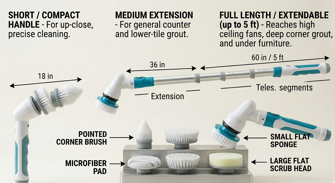 Electric Cordless Spin Scrubber - Powerful Handheld Bathroom and Kitchen Cleaning Brush