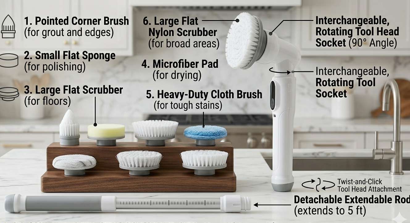 Electric Cordless Spin Scrubber - Powerful Handheld Bathroom and Kitchen Cleaning Brush