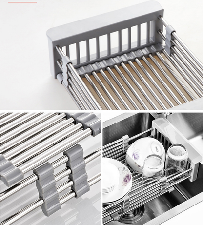Multipurpose Sink Storage Rack by Zalviro - Efficiently Drying Ceramic Bowls and Plates using Rust-Proof Metal Rods.