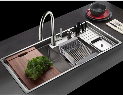 Stainless Steel Over-the-Sink Dish Drying Rack by Zalviro - Organized Kitchen Sink Setup with Integrated Drainer and Cutting Board.