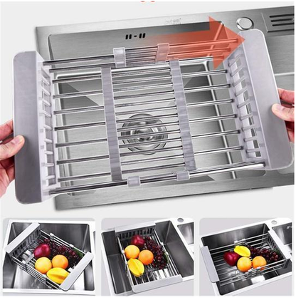 Adjustable Sink Drainer Action - Zalviro Retractable Basket Showing Telescopic Expansion to Fit Various Sink Sizes.