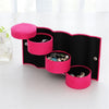 Side Perspective View of Unrolled Hot Pink Cylinder Box Explaining Seamless Access to Stacked Earring and Ring Compartments