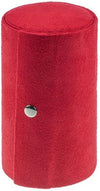 Ergonomic Closed View of Deep Crimson Red Velvet Cylinder Jewelry Case Highlighting Premium Metallic Snap Button Lock