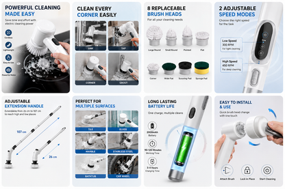 Electric Cordless Spin Scrubber - Powerful Handheld Bathroom and Kitchen Cleaning Brush