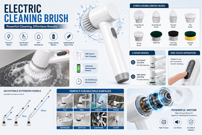 Electric Cordless Spin Scrubber - Powerful Handheld Bathroom and Kitchen Cleaning Brush