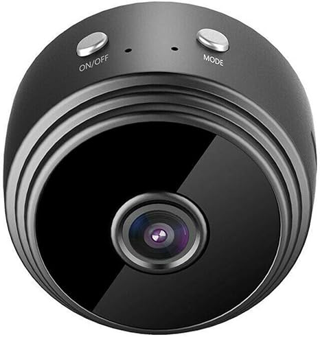 Zalviro Premium A9 Mini Wireless Security Camera In Black Matte Finish Highlighting On Off and Mode Buttons Above The Optical Lens