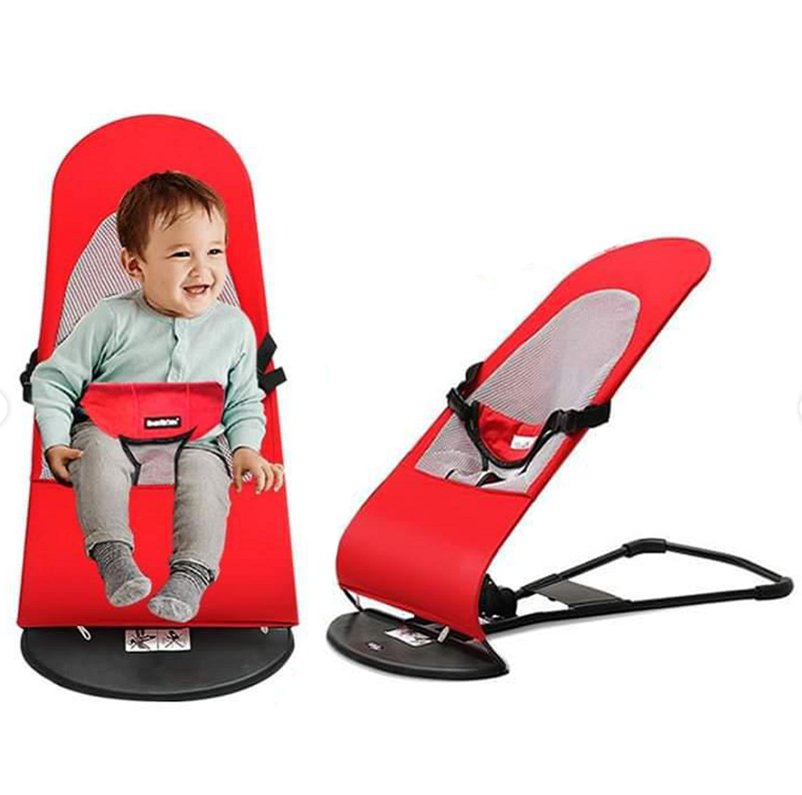 Zalviro Ergonomic Baby Bouncer and Rocker - Red Jumping Chair with Secure Safety Harness for Infants and Toddlers.