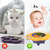 Side by Side Comparison Panel Showing Messy Traditional Bowl Disadvantage Versus Clean Happy Gyroscopic Baby Feeding