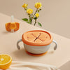 Modern Pastel Gray Toddler Tableware Dish combined with Bright Orange Removable Silicone Straw and Petal Flap Lid