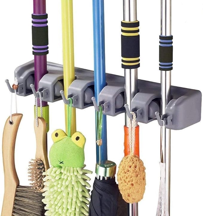 Zalviro Wall Mounted Broom and Mop Holder - Heavy Duty Storage Organizer for Cleaning Tools and Toiletries.