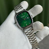 Minimalist silver square metallic watch for daily wear, featuring a clear digital display and adjustable strap.