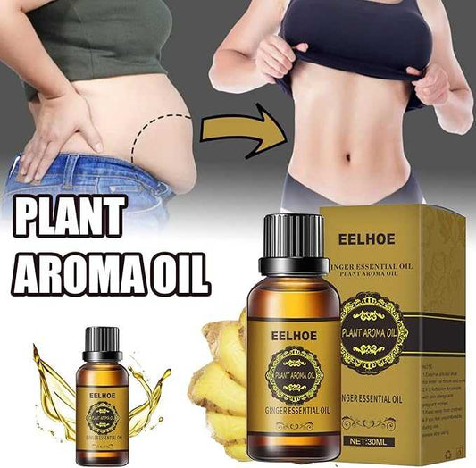Eelhoe Plant Aroma Oil bottle aur weight loss transformation.