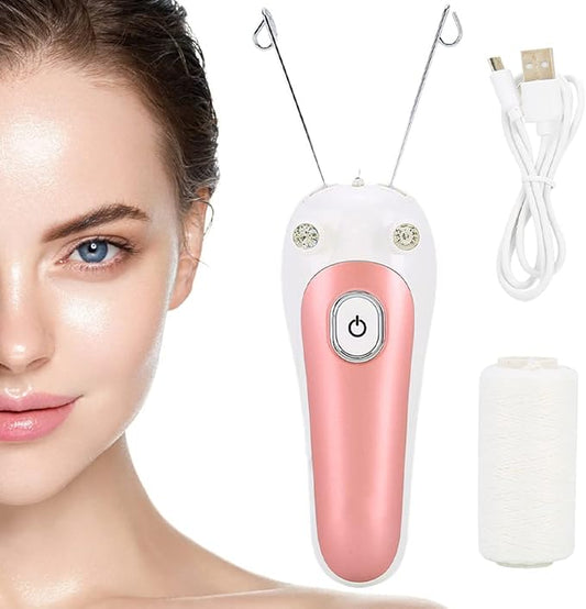 Zalviro Electric Facial Threading Machine - Professional Hair Removal Kit with Cotton Thread Roll and USB Charging Cable.
