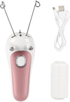 Ergonomic Design of Zalviro Threading Machine - Pink and White Electric Epilator with Dual Threading Arms.