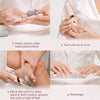 Step by Step Pedicure Guide Graphic Illustrating Roller Replacement Head Wash and Deep Heel Exfoliation Routine