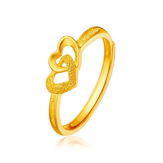Gold plated adjustable ring with two interlocking hearts for women - Zalviro Jewelry