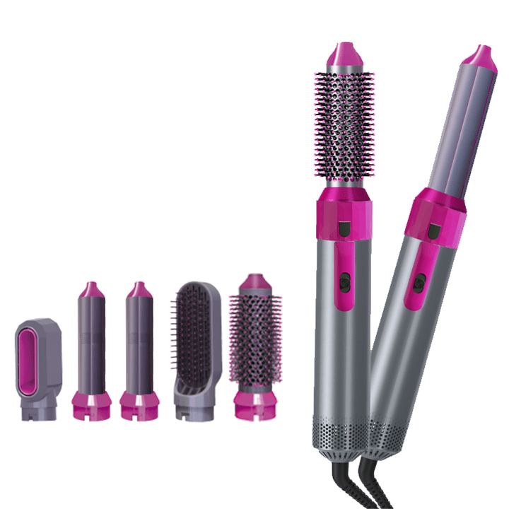 Sleek Grey and Pink 5-in-1 Hair Dryer and Styler Set - Zalviro Click