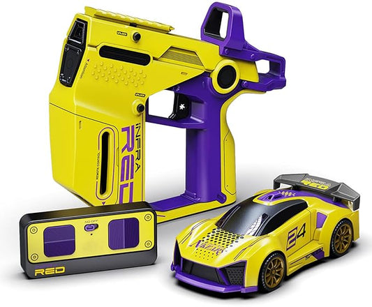Zalviro Infrared RC Car Gun Set Featuring Aerodynamic Yellow Sports Racing Car with Tactical Purple Pistol Controller