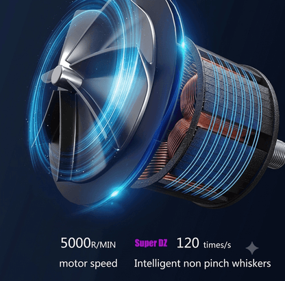 Detailed close-up showing the high-speed motor and internal blade assembly of the mini electric shaver.