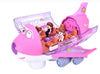 Close-up profile view of the unboxed pink toy jet showcasing the detailed orange seats inside the open chassis.