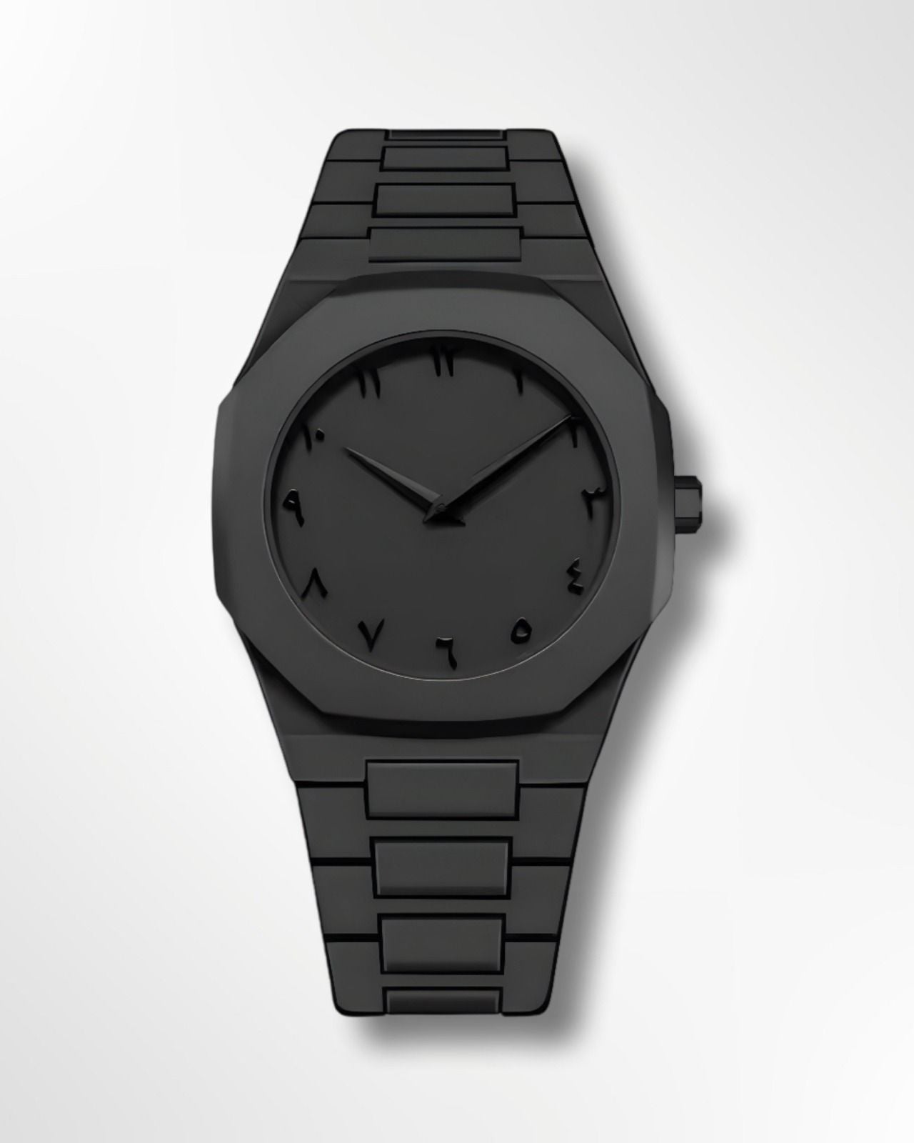 All-black luxury men's watch with a matte finish metallic strap and minimalist black dial - Zalviro